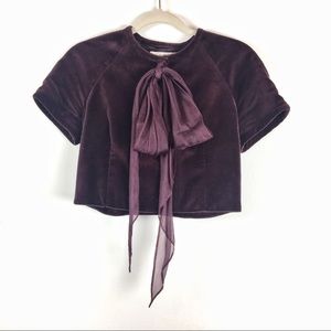 Vintage purple velvet cropped jacket with bow | 2
